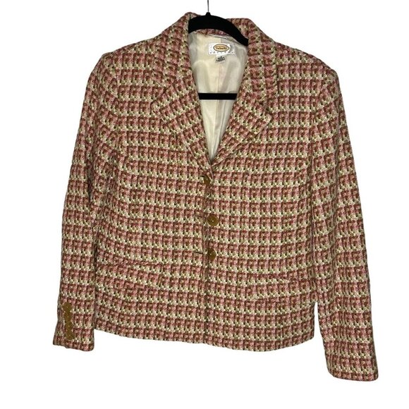 Vintage Talbots Wool Tweed Plaid Blazer Jacket Petite 8 Italian Fabric Button - Picture 1 of 4